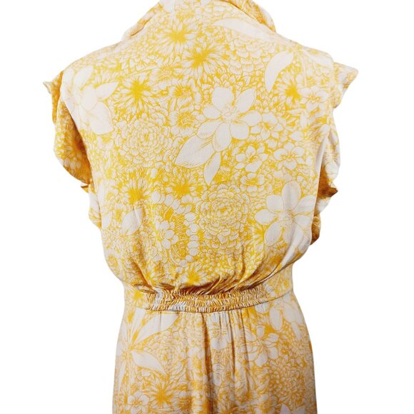 Taylor, Yellow & White Floral Midi Dress, Med., Lined, Ruffled Neck & Sleeve - Picture 7 of 13
